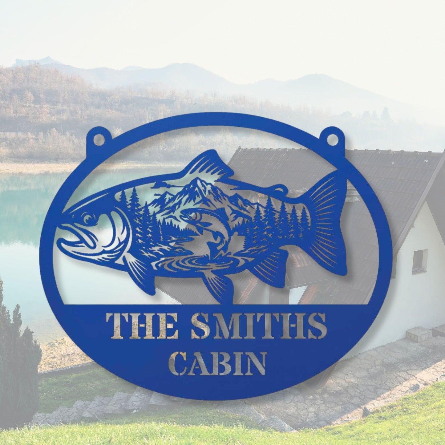 Custom Fish Metal Wall Art with Name, Personalized Mountain Decor, Father’s Day Gift, Lake House Sign, Fisherman Gift, Cabin Wall Art