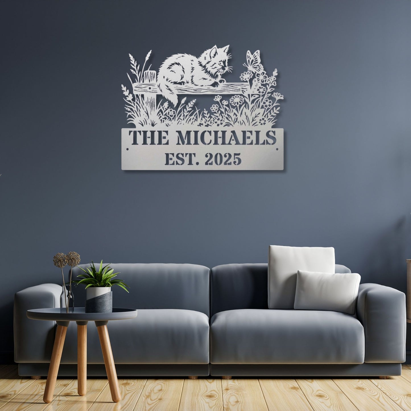 Personalized Cat Metal Sign, Custom Pet Wall Art, Cat Lover Gift, Metal Name Sign for Cat, Cute Kitten Silhouette, Custom Outdoor Pet Decor