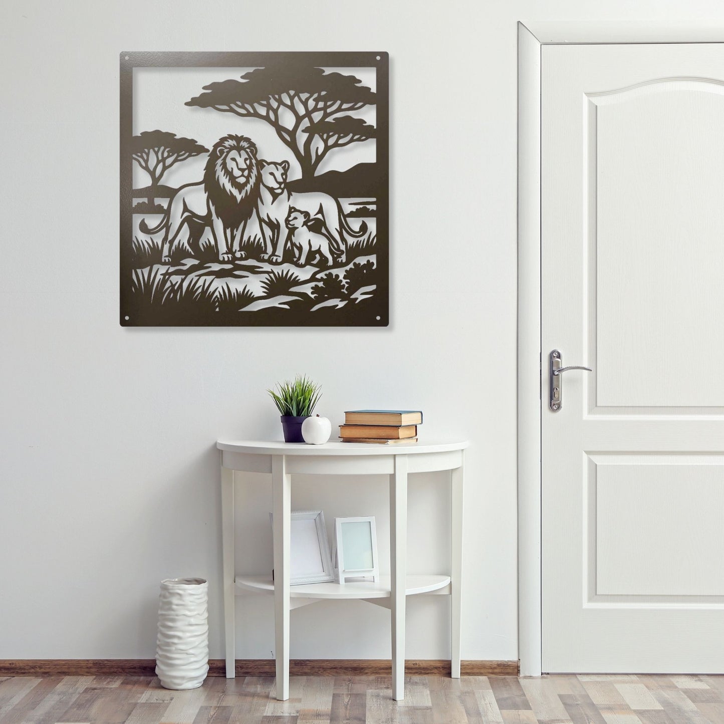 Majestic Lion Metal Wall Art | African Safari Silhouette | Lioness and Cubs Metal Sign | Modern Living Room Decor | Masculine Gift Idea