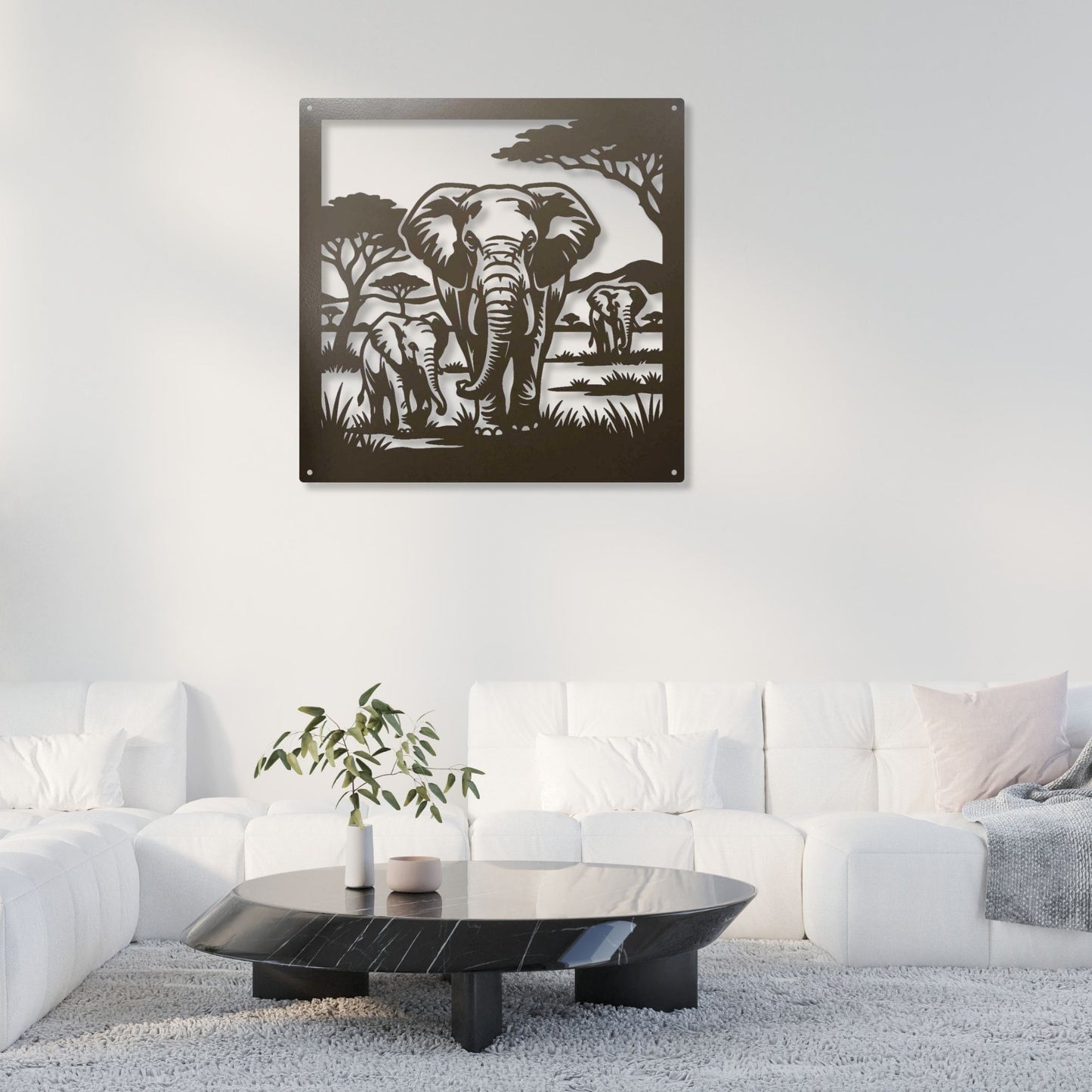African Elephant Metal Art, Safari Wildlife Wall Decor, Serengeti Landscape Sign, Housewarming Gift for Nature Lovers, Geometric Elephant