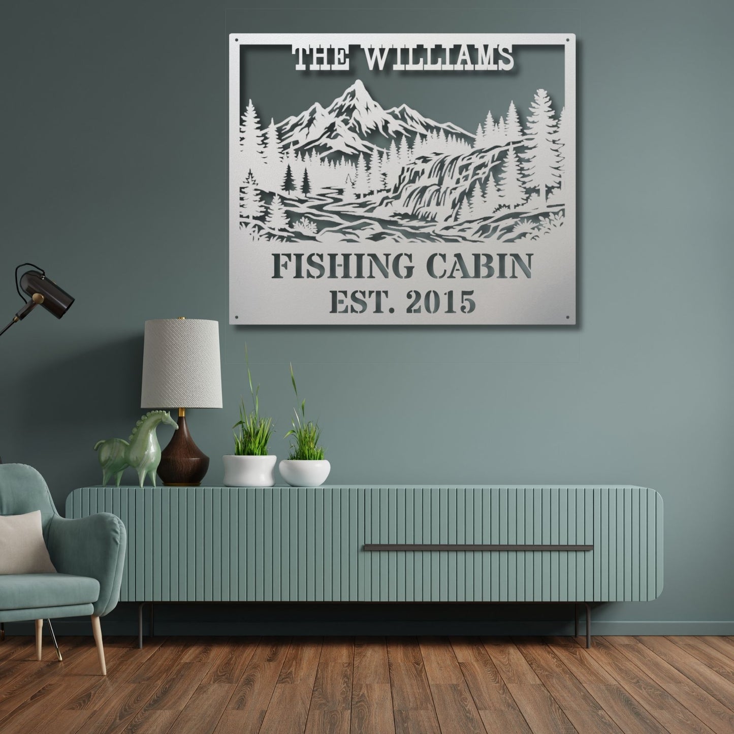 Custom fishing cabin metal decor, Fishing wall art, Rustic cabin sign, Fisherman gift, Lake house decor, Personalized metal sign