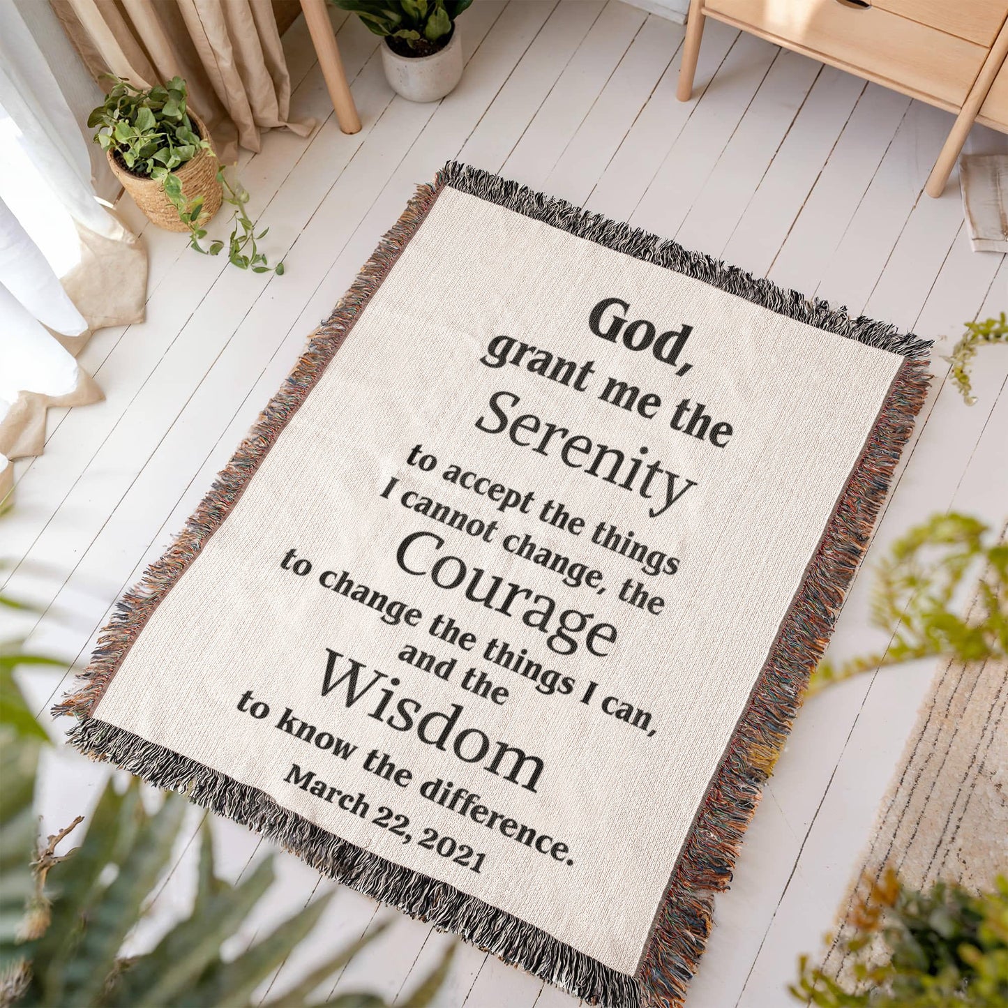 Serenity Prayer Woven Blanket, Custom Name Blanket, Cotton Throw, Personalized Woven Blanket
