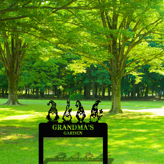 Gnome Metal Garden Stake, Garden Box Stake, Gnome Outdoor Decor, Grandma Gifts, Garden Lover Gift, Garden Metal Deor, Last Name Metal Stake