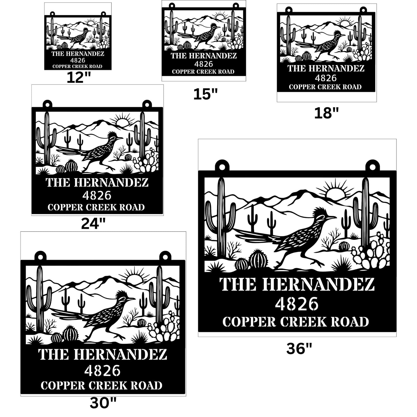 Custom Roadrunner Address Sign, Personalized Metal House Number Sign, Southwest Decor