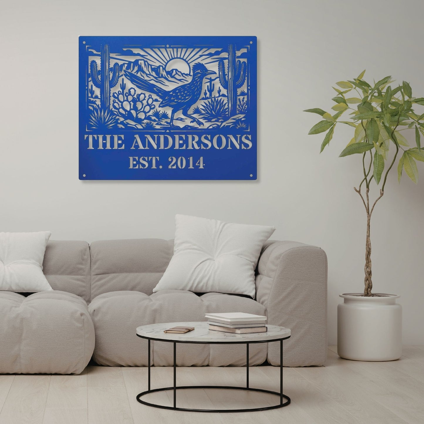 Personalized Family Name Est Sign, Custom Road Runner Metal Sign, Southwest Wedding Gift, Unique Anniversary Gift, Last Name Metal Wall Art