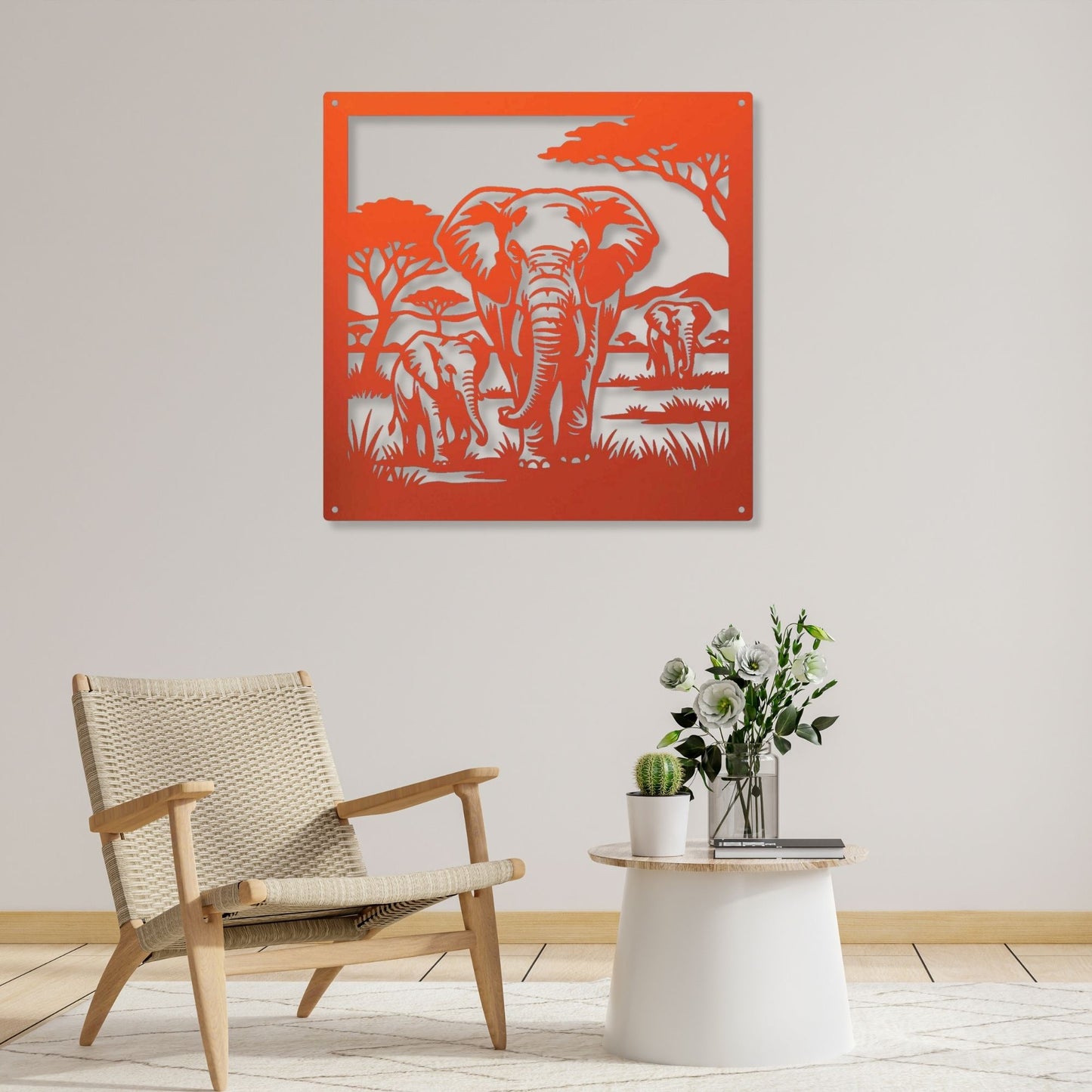African Elephant Metal Art, Safari Wildlife Wall Decor, Serengeti Landscape Sign, Housewarming Gift for Nature Lovers, Geometric Elephant