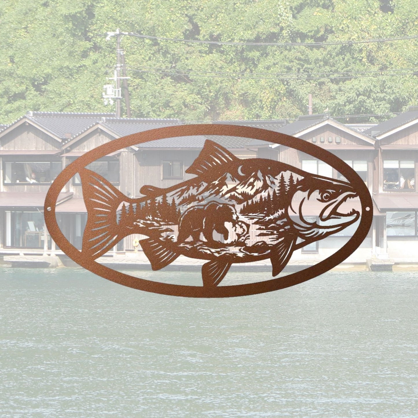 Fishing Cabin Metal Wall Art, Lake House Decor, Custom Fisherman Gift, Rustic Cabin Name Sign, Metal Fish Sign, Lodge Wall Decor, Outdoor Art