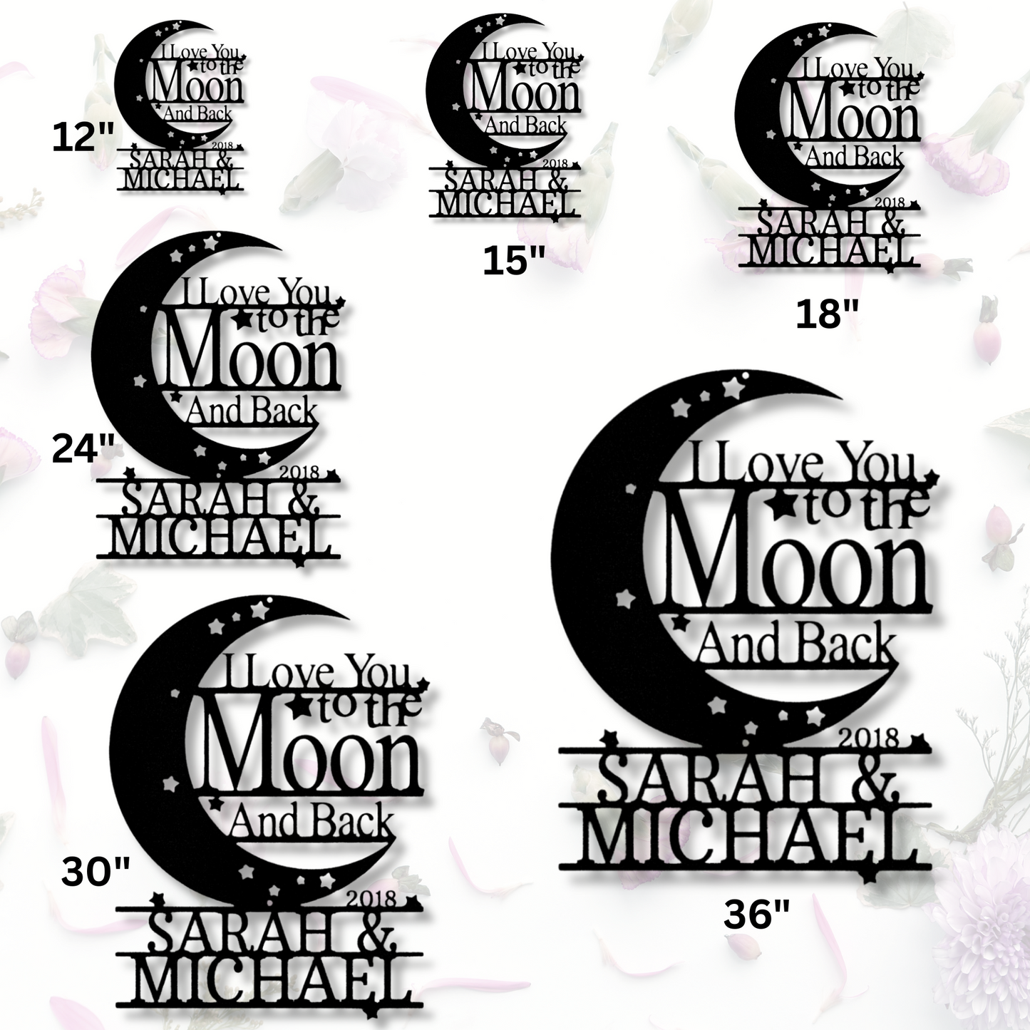 Custom Moon and Back Couple Name Metal Sign, Personalized Romantic Wall Art Decor, Anniversary Gift For Married Couple, Wedding Gift For Newly Weds.