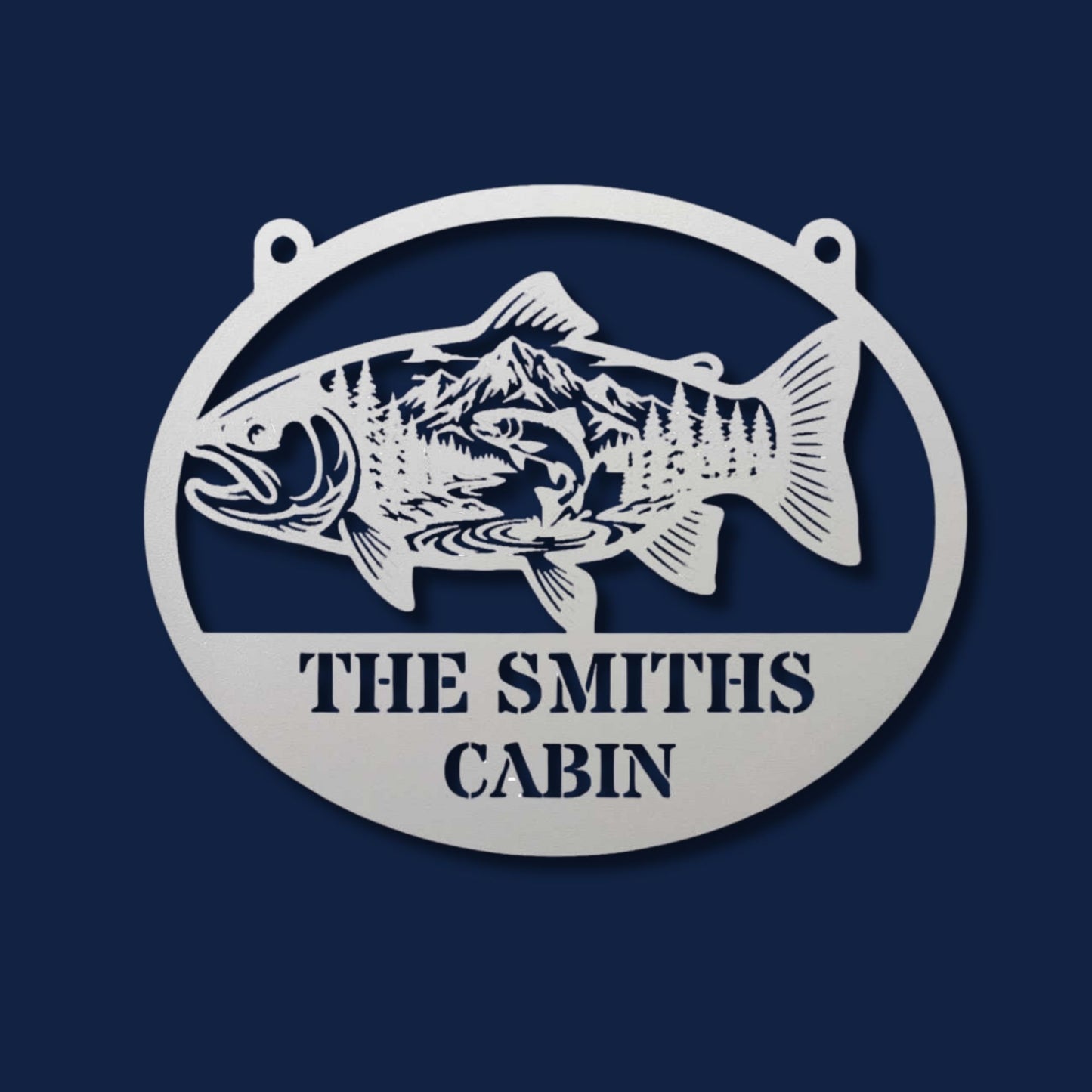 Custom Fish Metal Wall Art with Name, Personalized Mountain Decor, Father’s Day Gift, Lake House Sign, Fisherman Gift, Cabin Wall Art