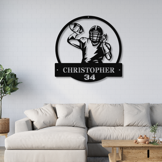 Personalized Football Player Metal Sign, Last Name and Number Metal Wall Art, American Football Metal Sign, Football Player Gift from Mom or Dad