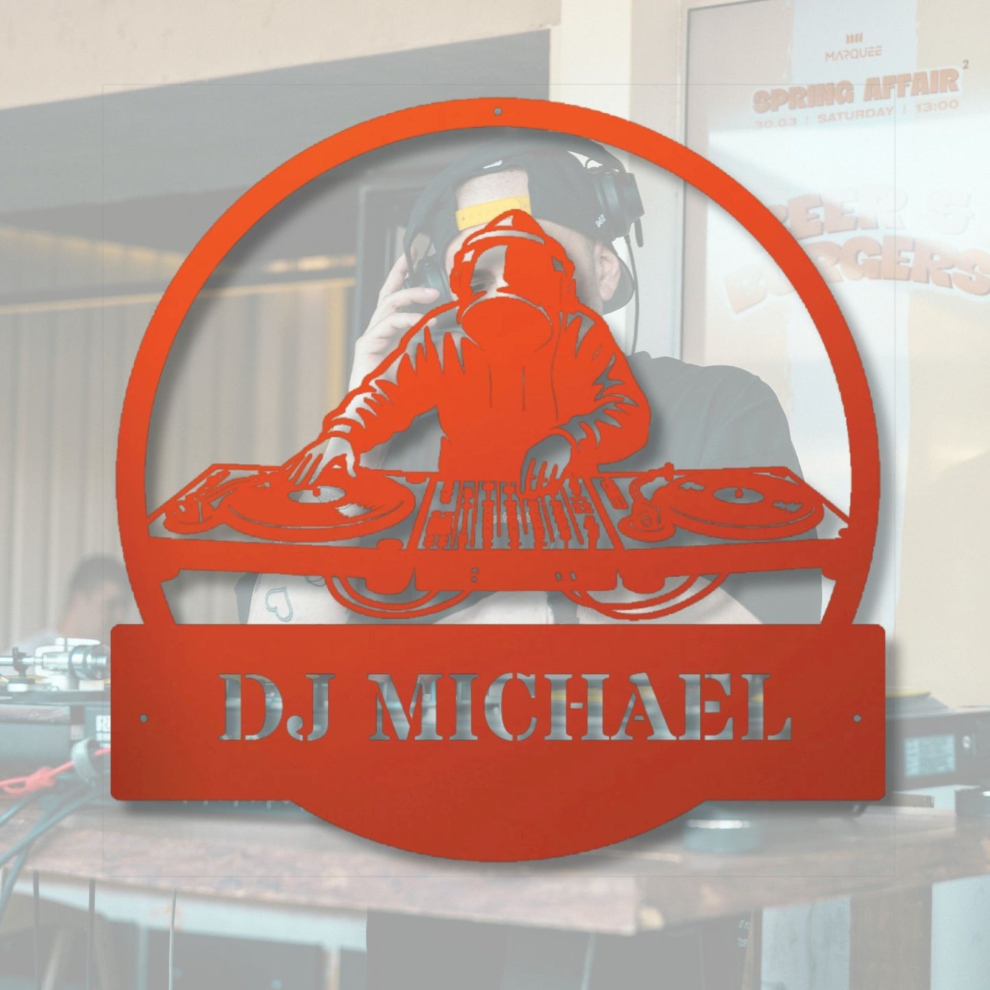 Personalized DJ Metal Wall Art, Custom DJ Gift, Music Wall Decor, DJ Studio Art, Music Lover Gift, Turntable Metal Sign, DJ Room Decor