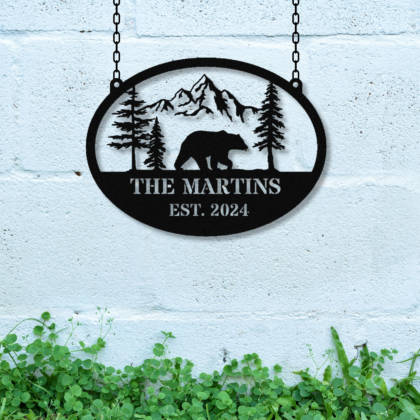 Customized Name Bear Mountain Metal Hanging