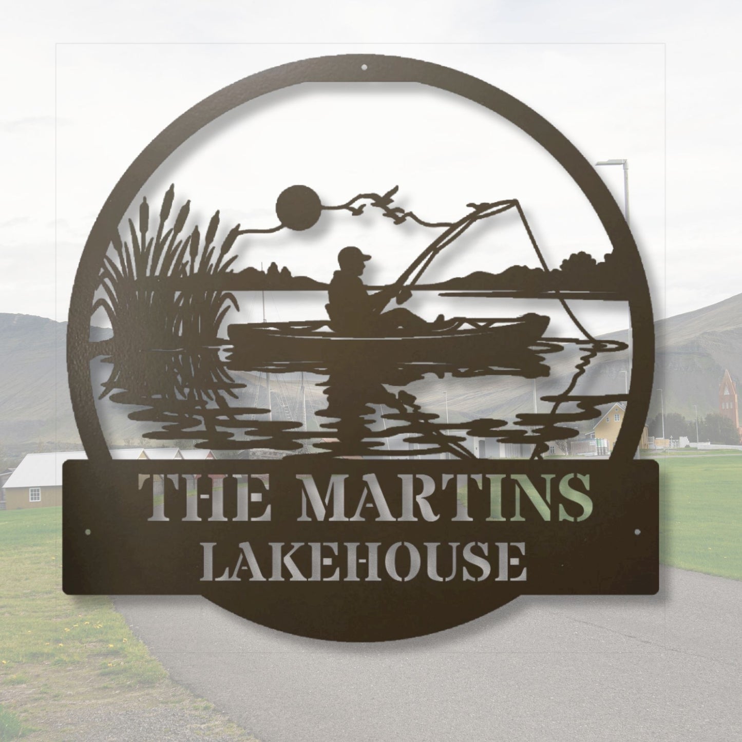 Custom fishing cabin sign, personalized fishing decor, lake house sign, fisherman gift, rustic cabin wall art, fishing lodge decor