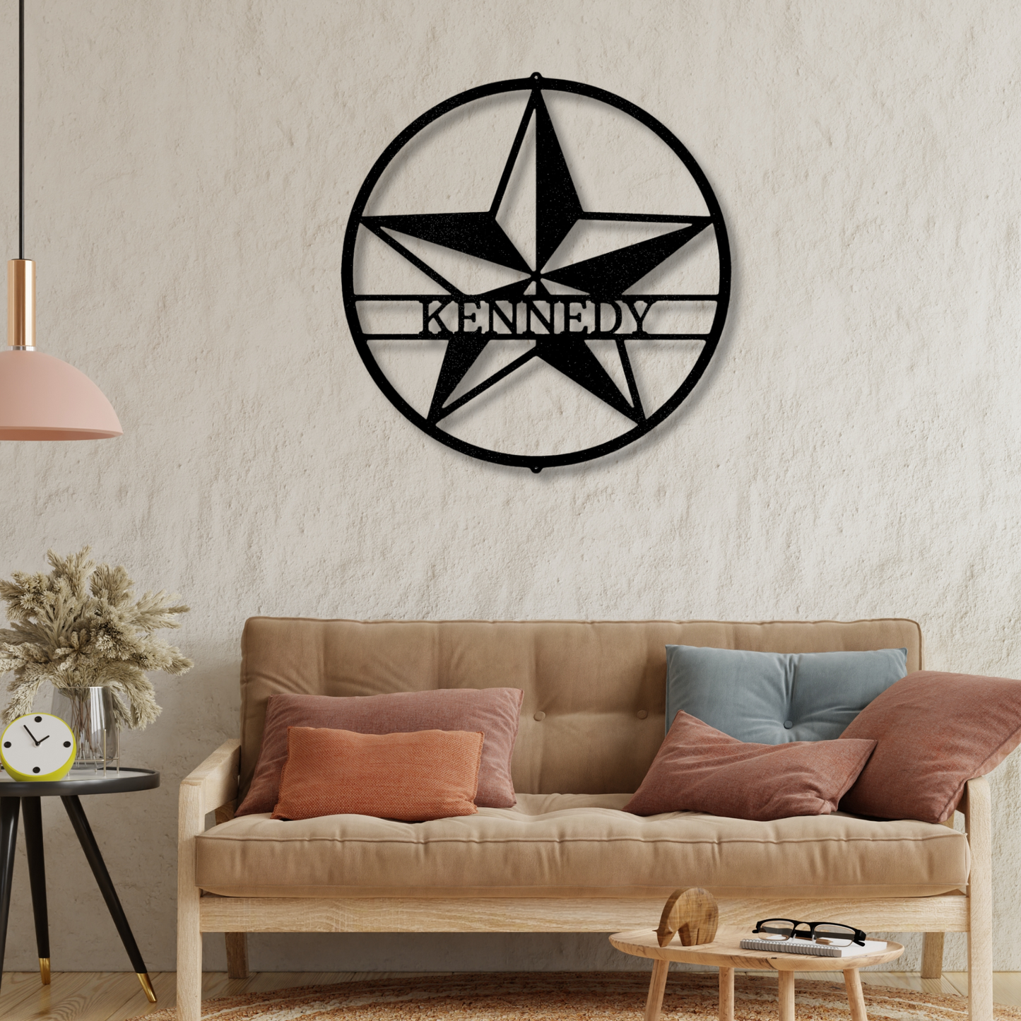 Personalized Star Metal Steel Sign, Custom Star Wall Art Decor, Man Cave Wall Hanging, Birthday Gift  For Rancher Dad, Lone Wolf State Monogram