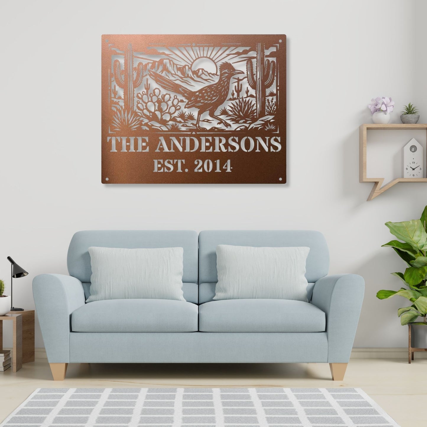 Personalized Family Name Est Sign, Custom Road Runner Metal Sign, Southwest Wedding Gift, Unique Anniversary Gift, Last Name Metal Wall Art