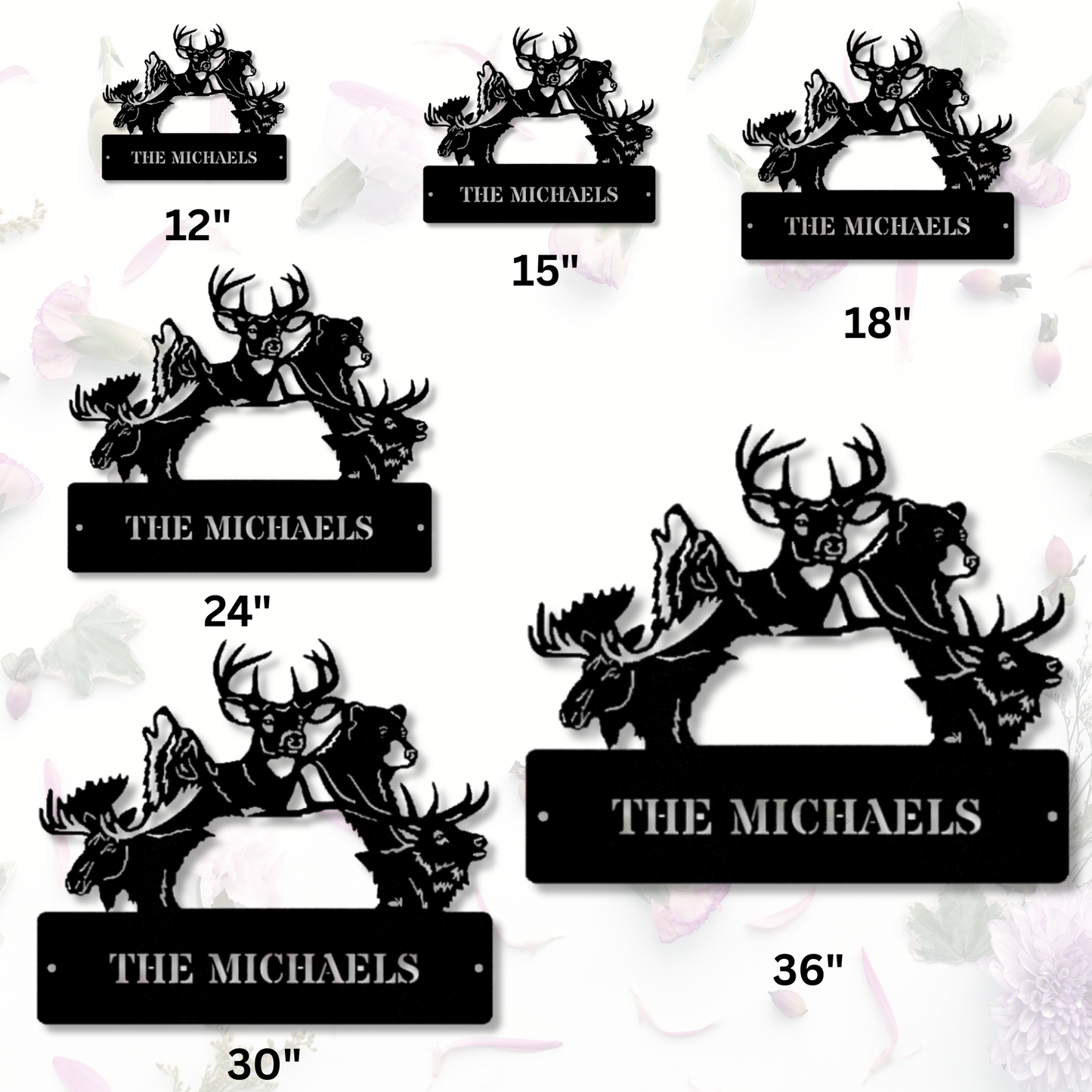 Personalized Hunting Metal Sign, Last Name Wildlife Metal Sign, Elk Wolf Deer Bear Metal Sign, Hunter Husband Sign, Mountain Cabin Wall Decor, Family Name Sign