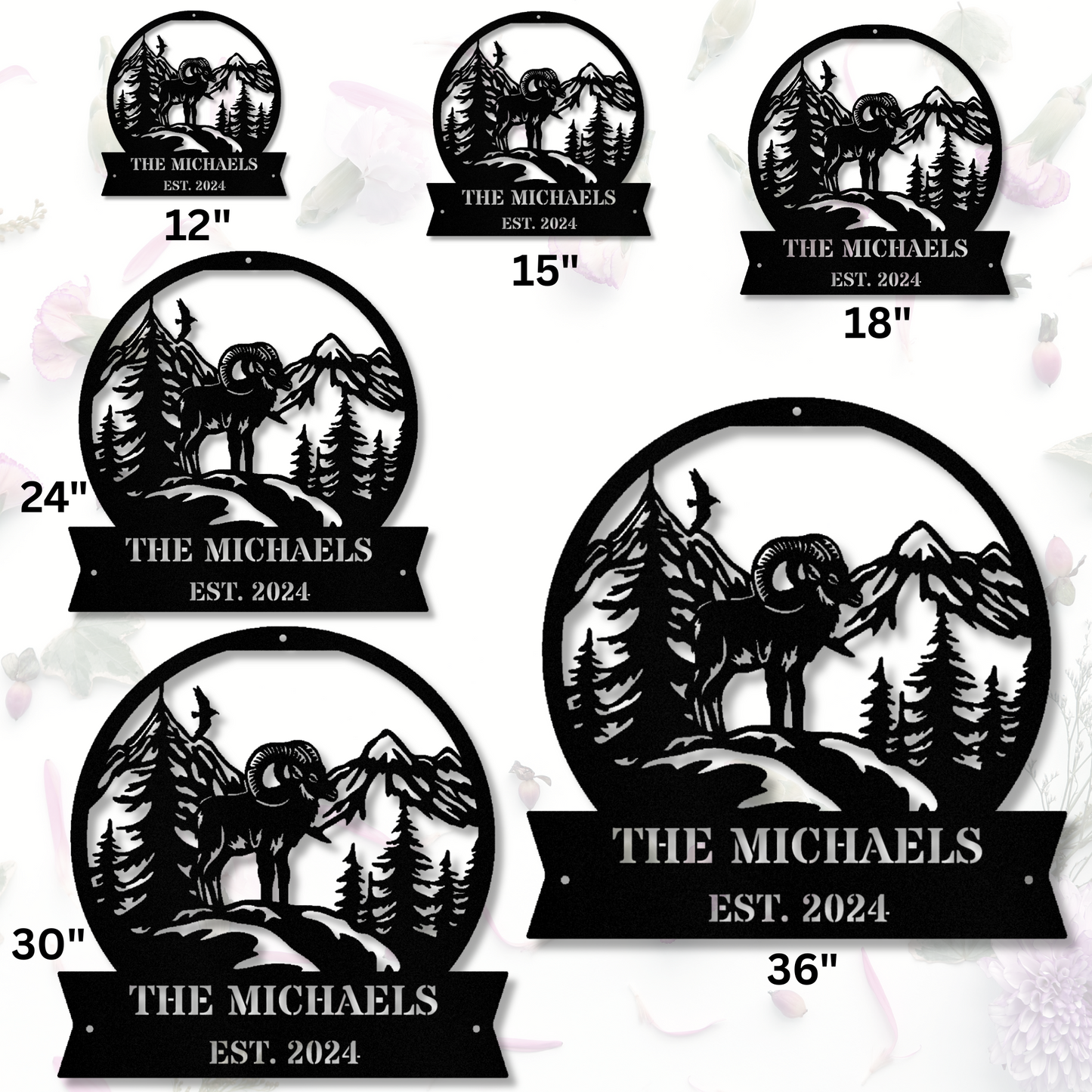 Custom Bighorn Goat Metal Sign, Mountain Cabin Metal Sign, Last Name Sign, Address Sign, Mountain Goat Wall Decor, Housewarming Gift