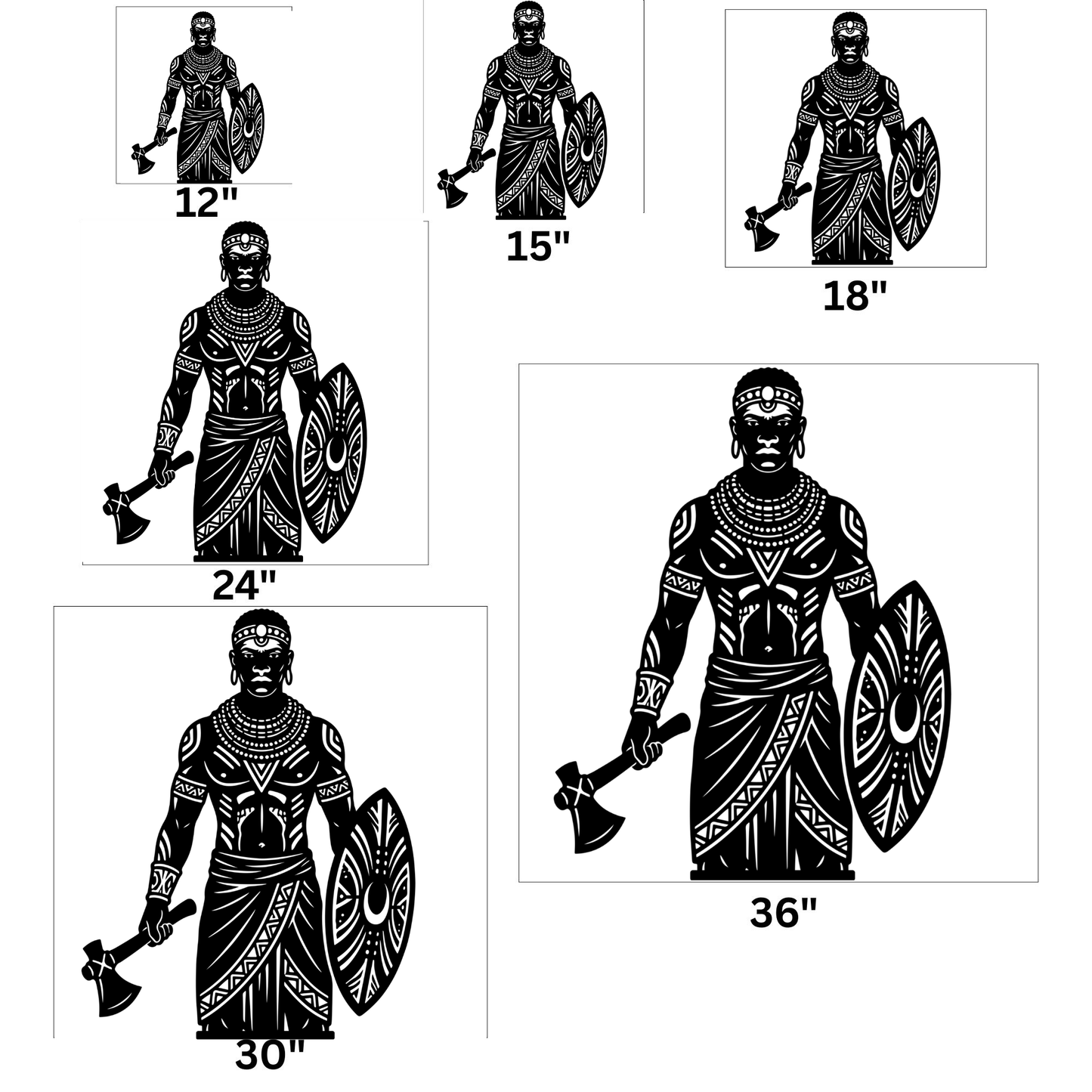 African Warrior Metal Wall Art, black steel, spear and shield, patio decor