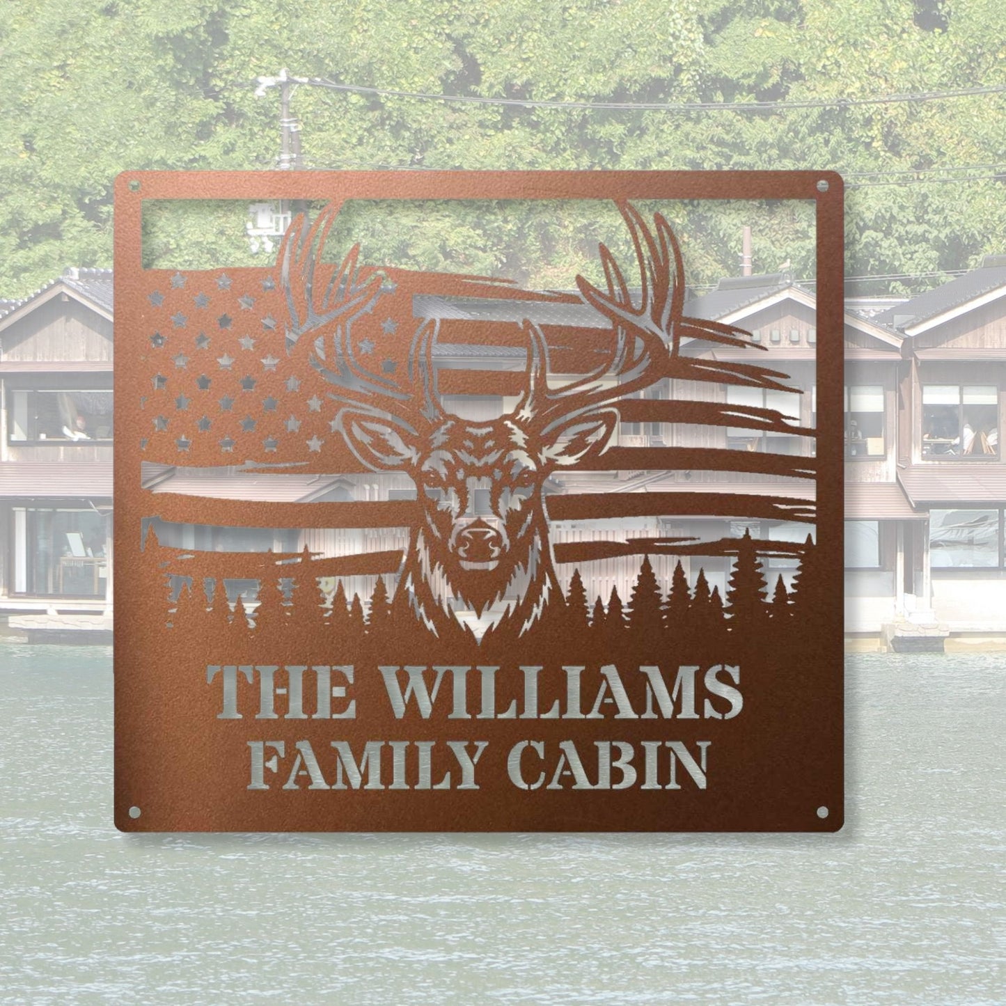 Personalized Hunting Gift for Men | Custom Deer Metal Art | Family Name Sign Outdoor, Buck and Doe Art, Father's Day Gift, Campsite Sign