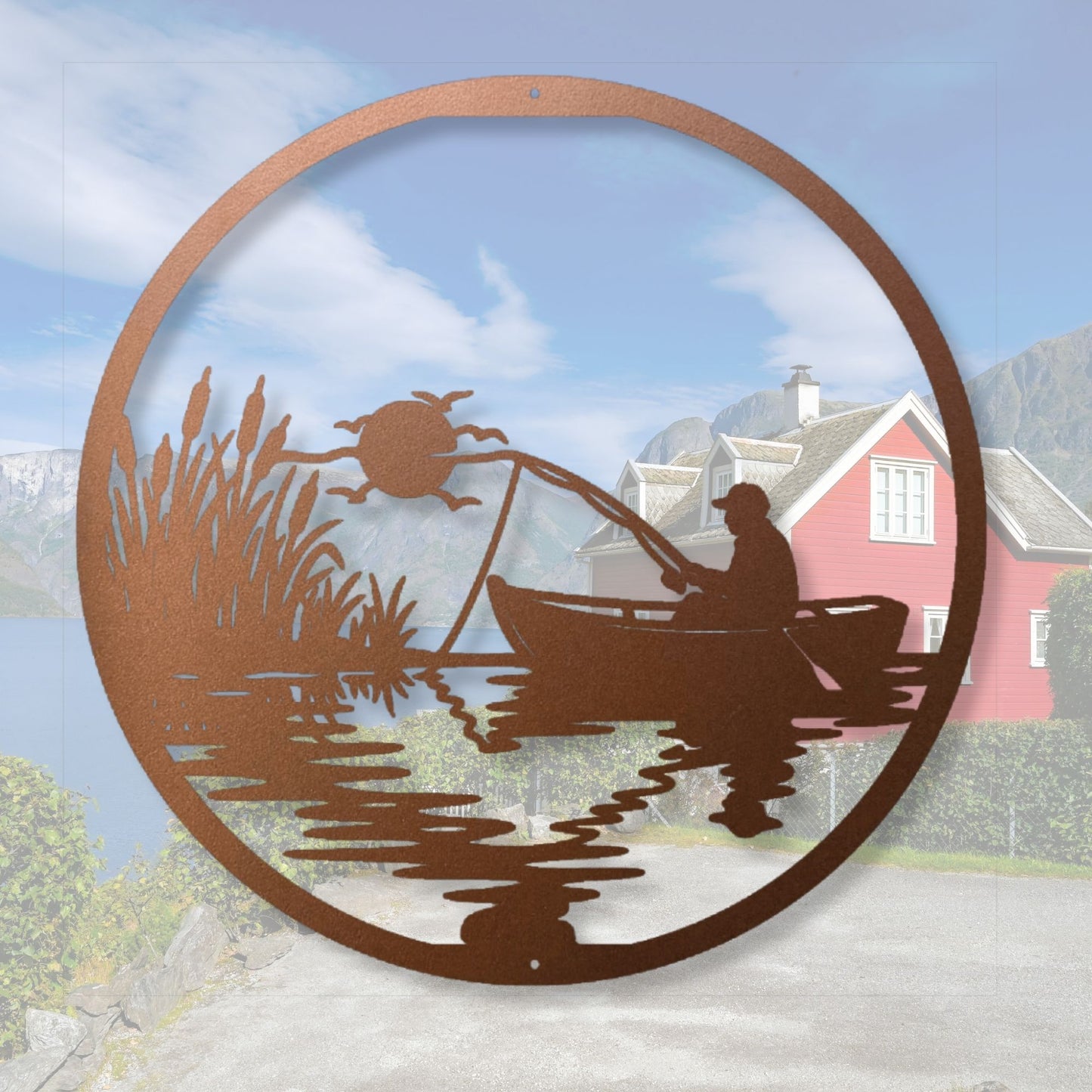 Lake Fishing Metal Wall Art, Fishing Wall Decor, Bass Fisherman Gift, Lake House Decor, Rustic Outdoor Metal Art, Gift for Fishing Lover