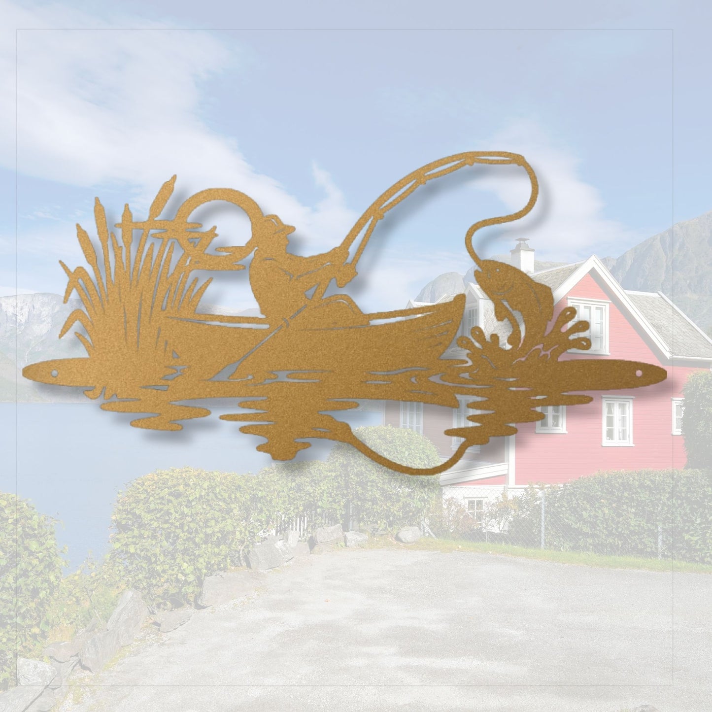 Metal Fisherman Wall Decor, Fishing Wall Art, Fisherman Gift, Lake House Decor, Cabin Wall Art, Rustic Metal Decor, Fishing Gift for Him