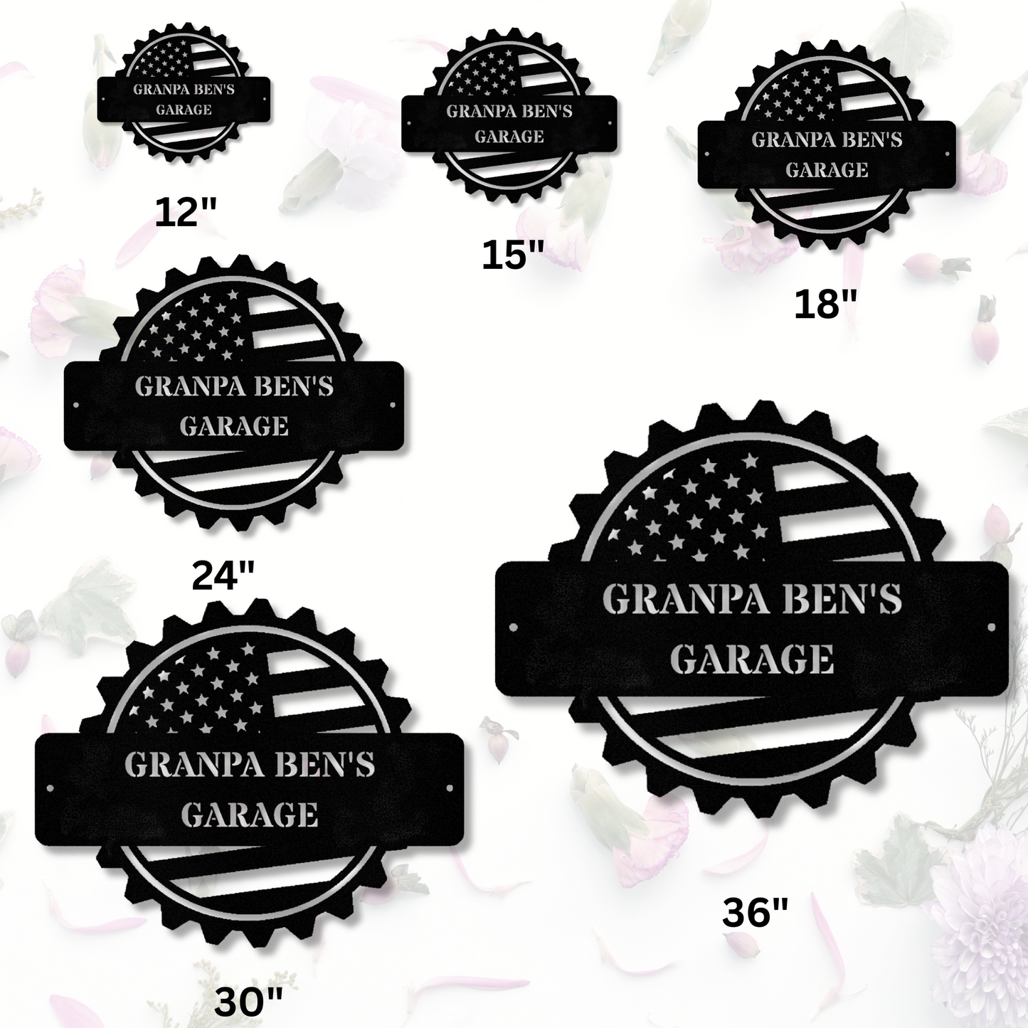 Custom American Flag Workshop Sign, Personalized Garage Sign, Metal Shop Decor, Saw Blade Sign, Gear Wall Art for Christmas Gifts