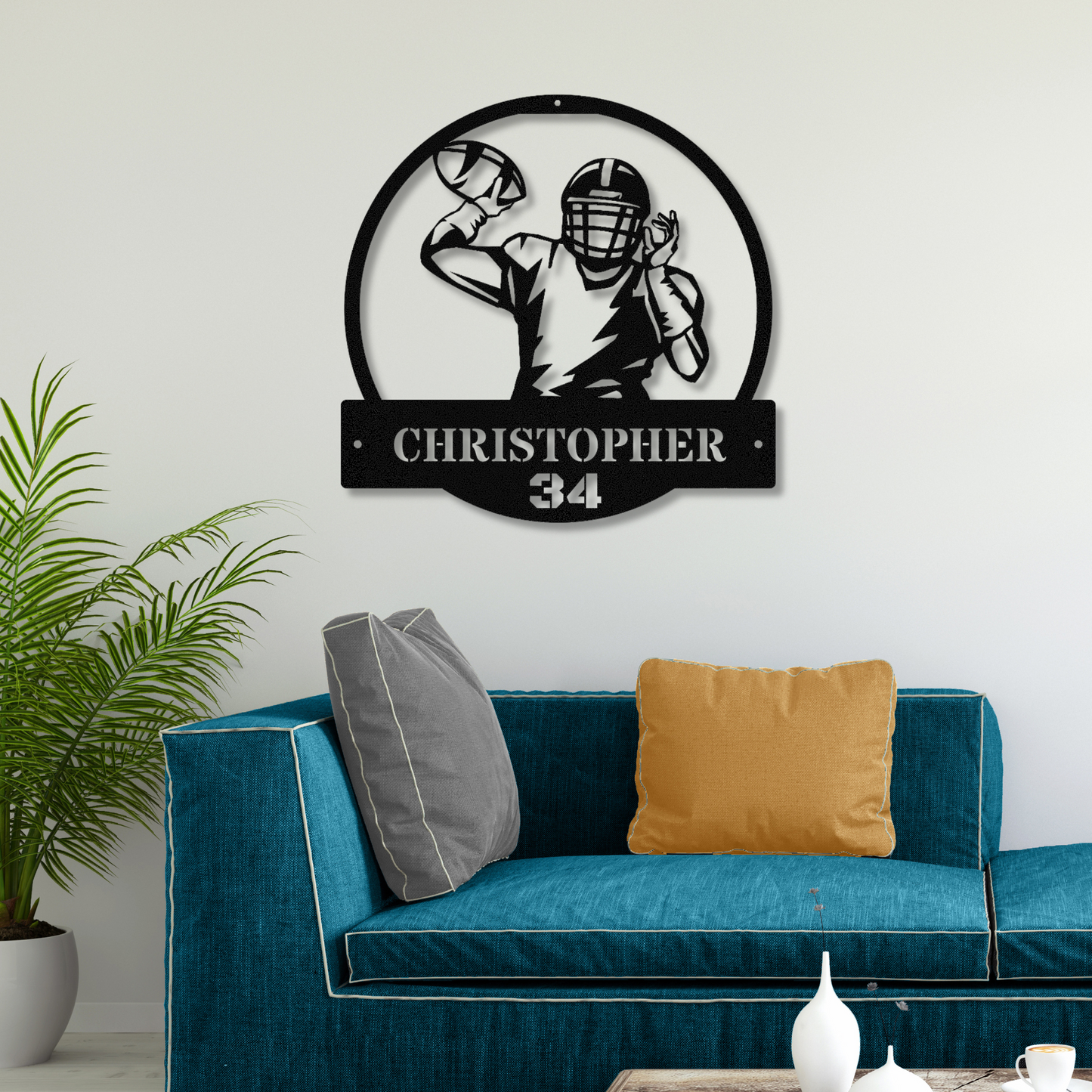 Personalized Football Player Metal Sign, Last Name and Number Metal Wall Art, American Football Metal Sign, Football Player Gift from Mom or Dad