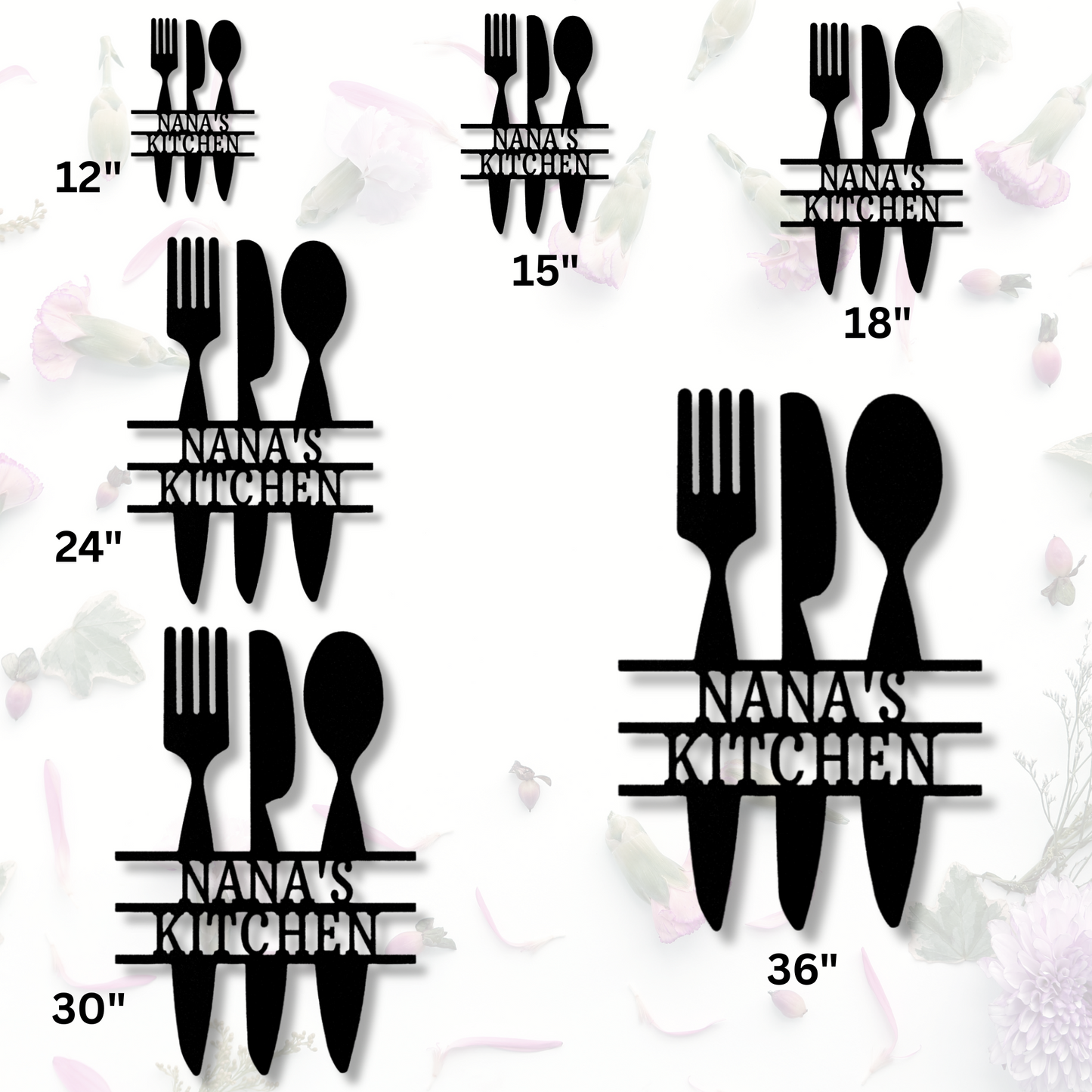 Kitchen Utensil Metal Sign, Personalized Kitchen Sign with Names, Grandma's Nana's Gift Mother's Day Gift, Indoor Outdoor Kitchen Wall Decor