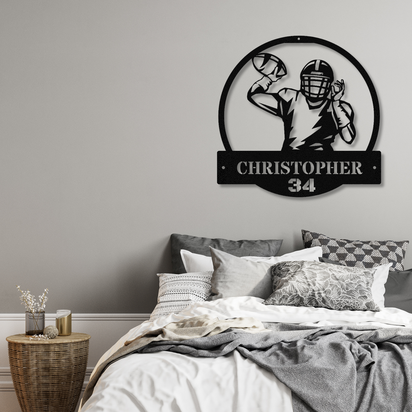 Personalized Football Player Metal Sign, Last Name and Number Metal Wall Art, American Football Metal Sign, Football Player Gift from Mom or Dad