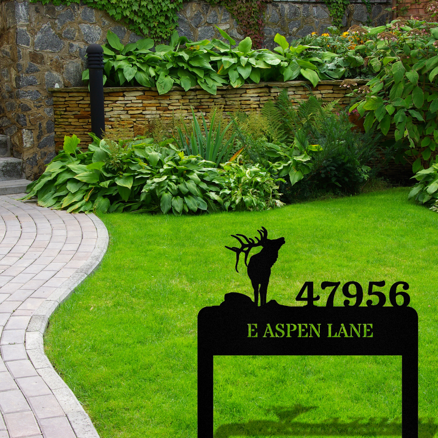 Personalized Elk Address Stake, Metal Address Stake, Horizontal Address Sign, Address Signage, House Address, Deer Metal House Number Stake