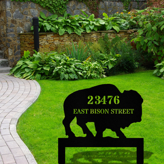 Bison Address Metal Stake, Address Plaque, Newhome Address Sign, Outdoor House Number, Wildlife Address Sign