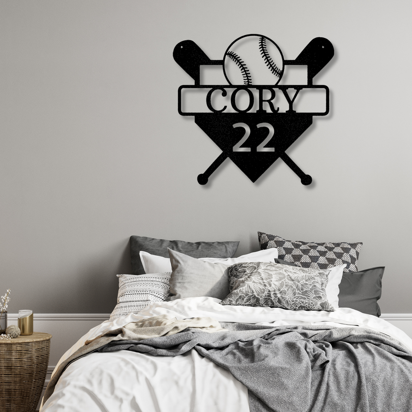 Custom Name Baseball Monogram, Grandson Baseball Metal Sign, Baseball Player Sign, Kids Wall Art, Christmas Gift, Gift for Son