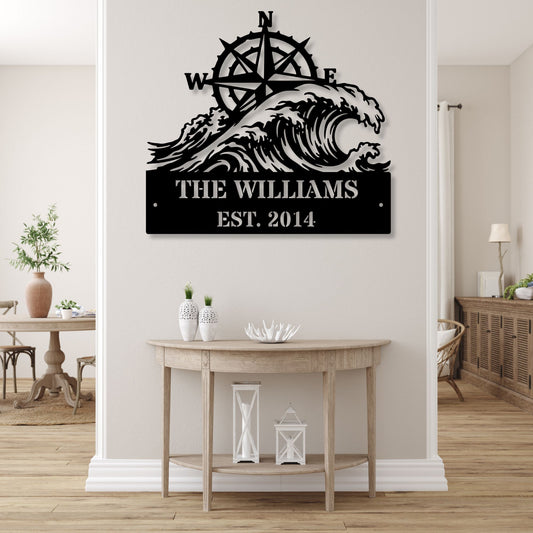 Custom Nautical Compass Sign, Compass Wall Art, Nautical Home Decor, Coastal Sign, Personalized Compass Gift, Maritime Wall Decor