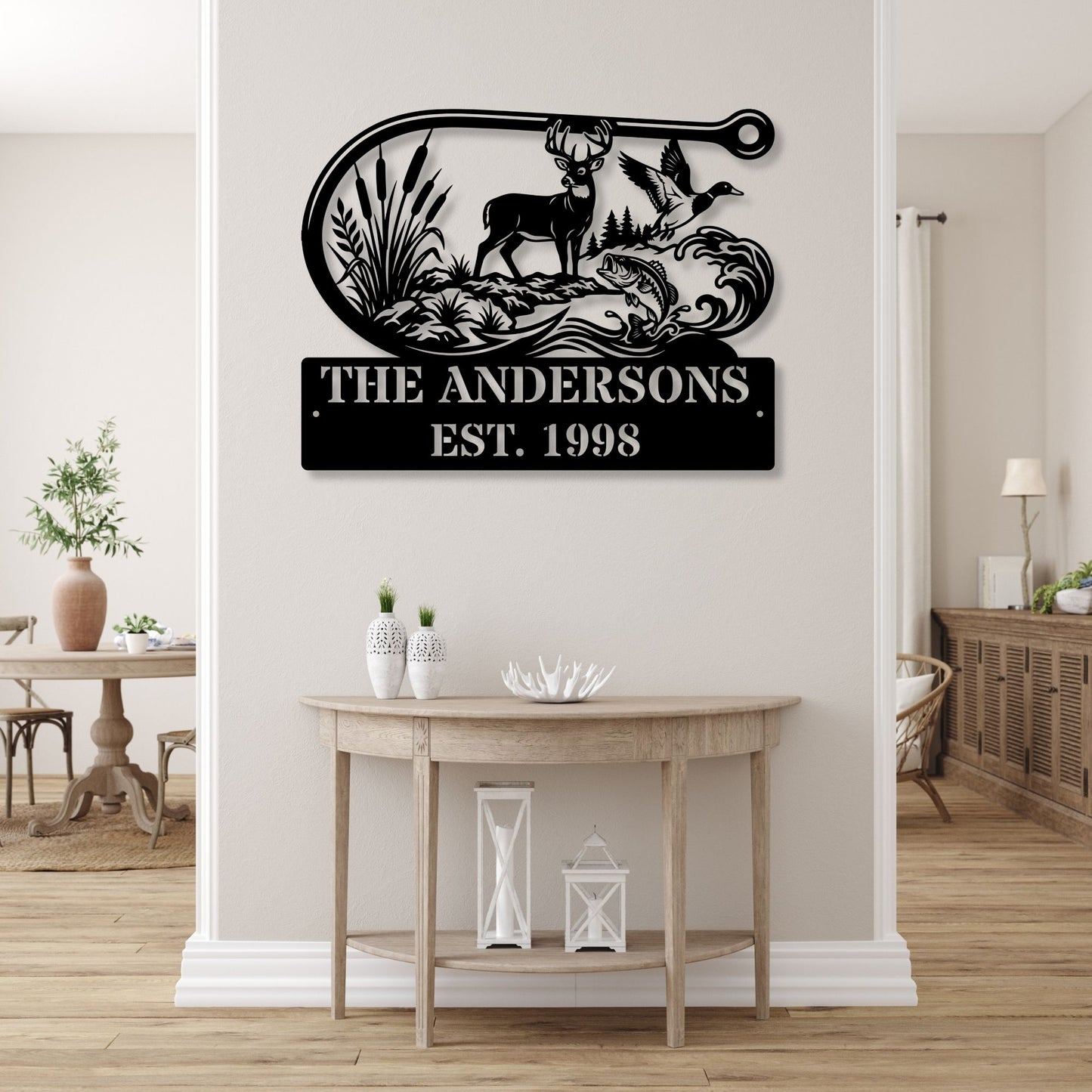 Custom Fishing Hook Metal Sign, Personalized Family Name Plaque, Outdoor Cabin Sign, Lake House Address Marker, Custom Fisherman Gift