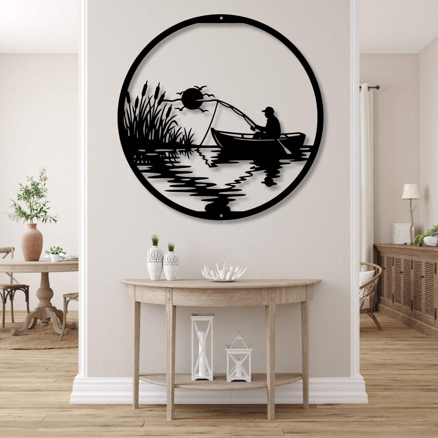Lake Fishing Metal Wall Art, Fishing Wall Decor, Bass Fisherman Gift, Lake House Decor, Rustic Outdoor Metal Art, Gift for Fishing Lover