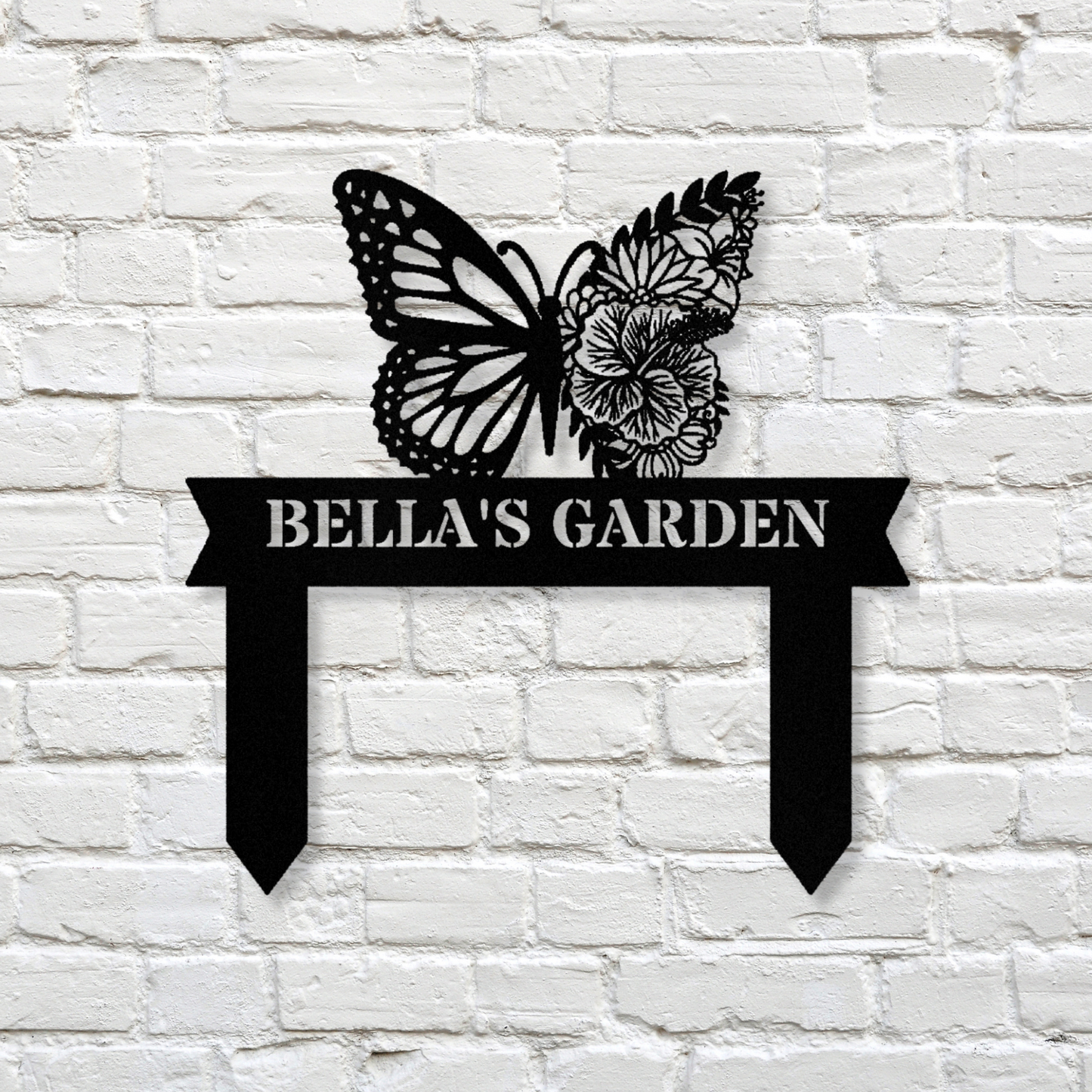 Butterfly Flower Garden Metal Stake Sign, Large Garden Stake Sign, Garden Decor Stake Sign
