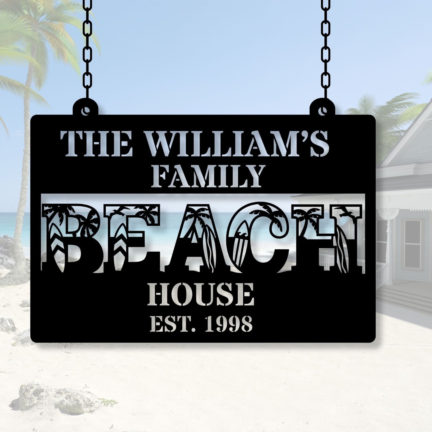 Custom beach house metal sign, personalized beach decor, coastal home wall art, nautical metal sign, beach house gift