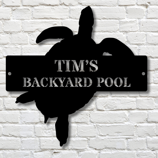 Metal Poolside Outdoor Sign, Turtle Metal Sign, Custom Backyard Swimming Pool Decor for Patio, Metal Sign for Pool Area, Pool Lovers Gift