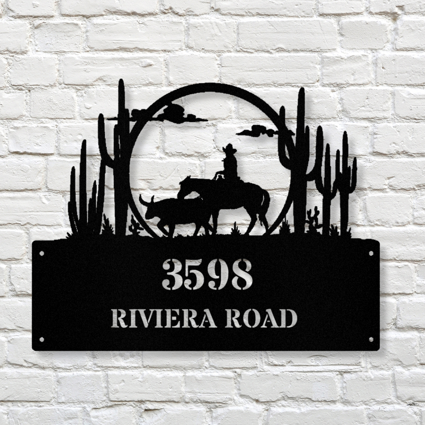 Cowboy Street Address Sign, Horizontal Metal Address Sign, Horse Farm Address Sign, Farmhouse Address Signage, Farm Address Plaque, New Home Address Sign, House Number Sign