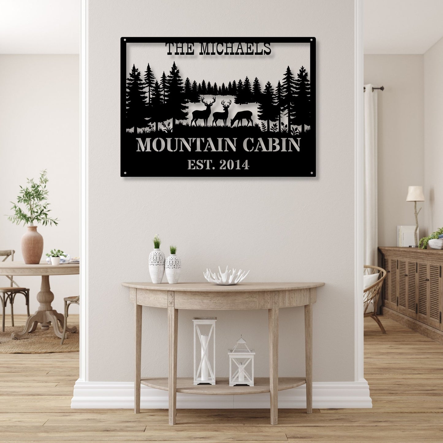 Personalized Deer Family Metal Wall Art, Custom Deer Home Decor, Rustic Wildlife Wall Art, Hunting Gift, Farmhouse Cabin Decor