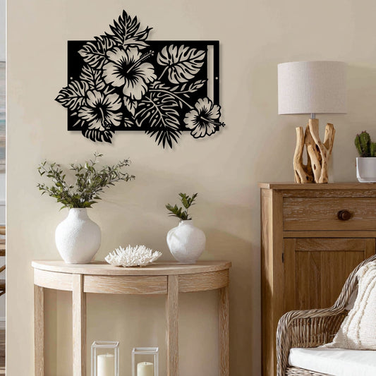 Floral Metal Wall Decor, Metal Flower Wall Art, Botanical Wall Sculpture, Rustic Farmhouse Home Decor, Living Room Bedroom Decoration