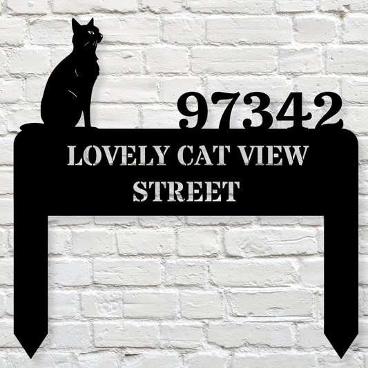 Cat Metal Sign, Home Number Metal Sign,Customized Cat Home Address Metal Stake,  Horizontal Address Sign, Cat Lover Sign, Cat Mom Gift, New Home Address Sign
