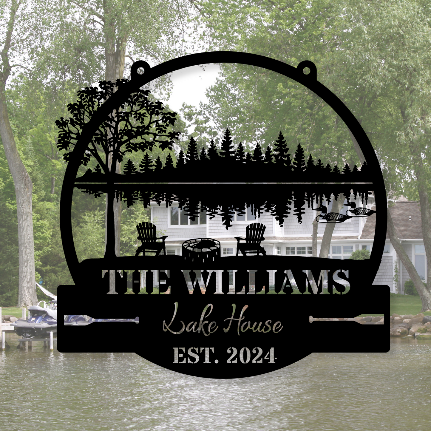 Personalized Established Lake House Metal Sign, Loon Themed Lake or River House Sign, Last Name Sign, Lake Cabin Metal Sign, Large Hanging Sign