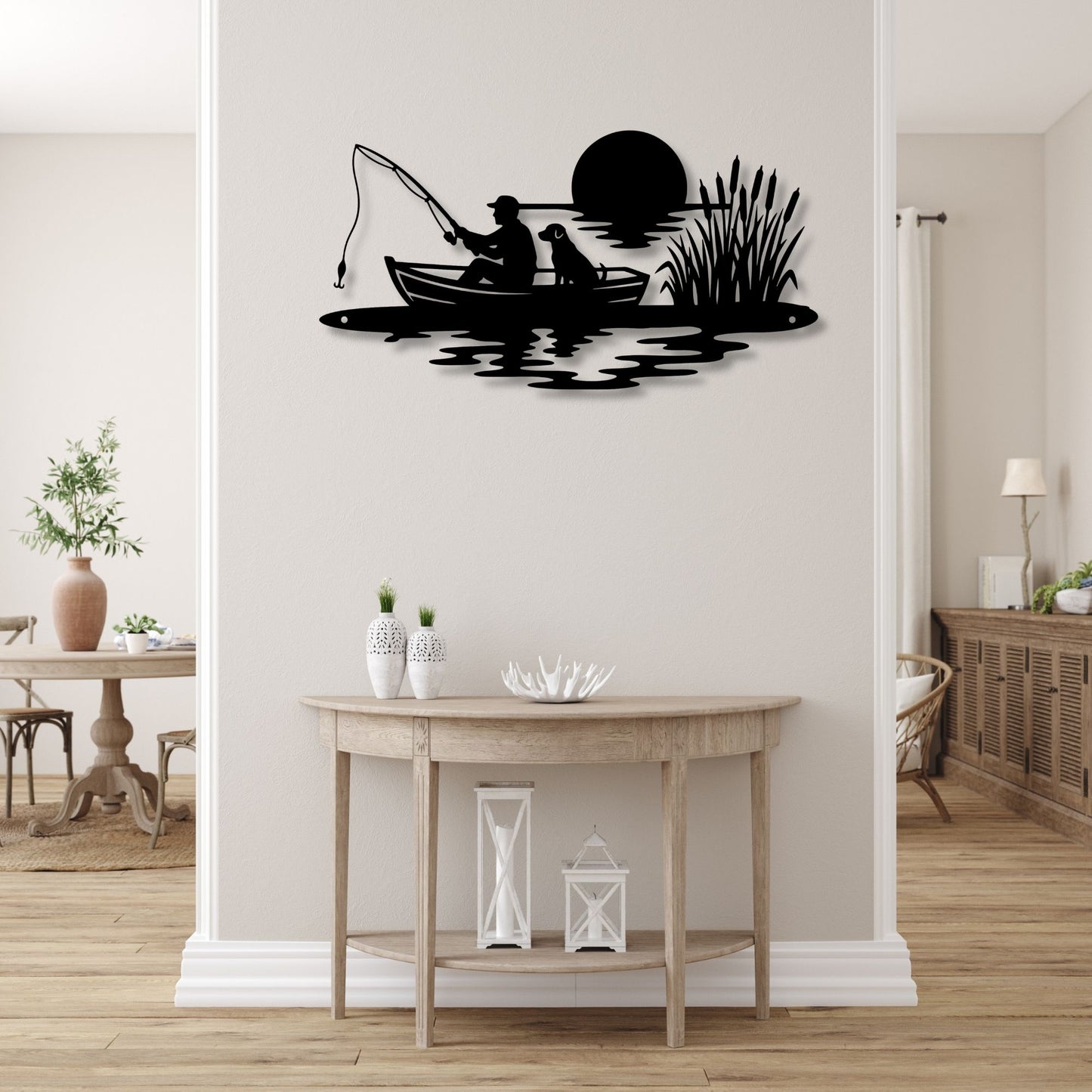 Metal Fisherman Wall Decor, Fishing Wall Art, Fisherman Gift, Lake House Decor, Cabin Wall Art, Rustic Metal Decor, Angler Gift for Him