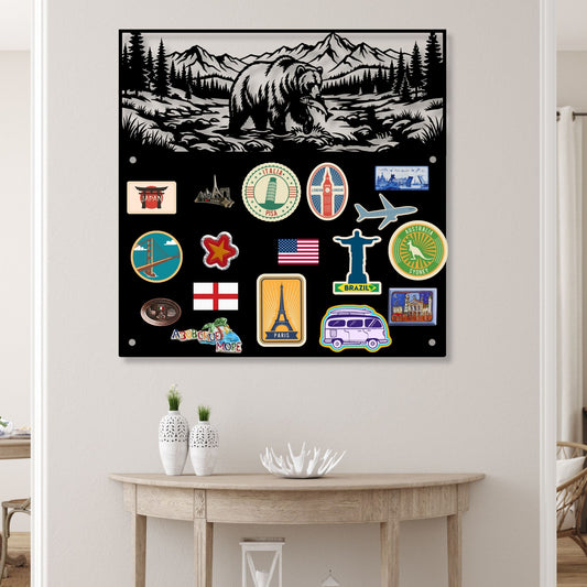 Metal Mountain Bear Travel Magnet Board | Travel Magnet Display Board | Hiking Camping Souvenir Holder | Gift for Outdoors Nature Lover
