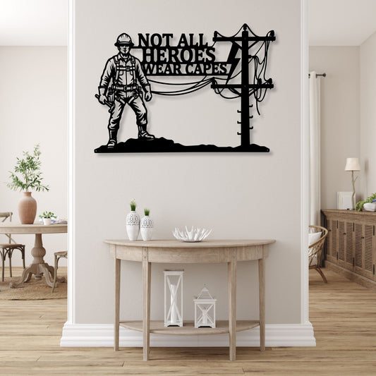 Metal Lineman Wall Art, Power Pole Silhouette Sign, Custom Essential Worker Decor, Heavy Duty Steel Utility Sign, Lineman Decor for Home