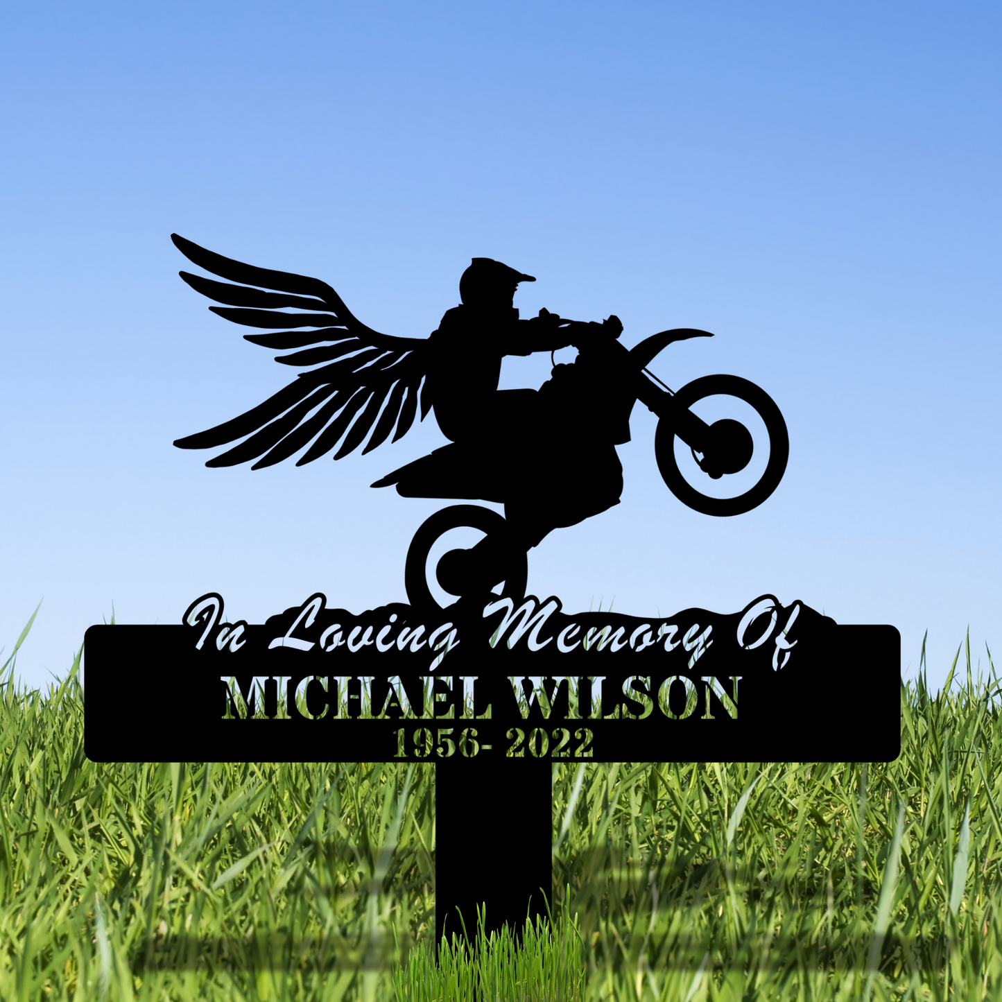 Custom Biker Memorial Metal Stake, Motorcycle Tribute Gift, Personalized Metal Memorial, Custom Biker Remembrance, Memorial Decor
