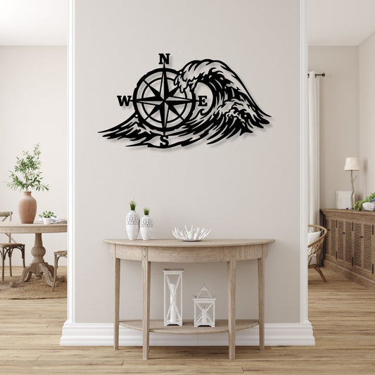 Nautical Compass Metal Sign, Compass Wall Art, Nautical Wall Decor, Marine Metal Sign, Coastal Home Decor, Sailing Gift, Beach House Art