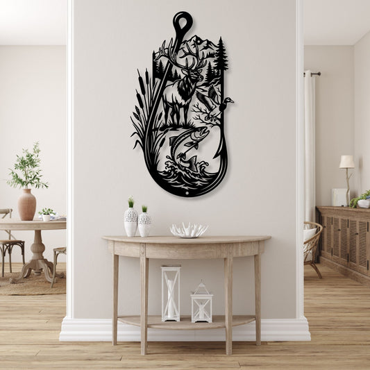 Fishing Hook Metal Wall Art, Lake House Decor, Cabin Wall Sign, Fisherman Gift, Rustic Metal Art, Fish Hook Wall Decor, Lodge Hanging