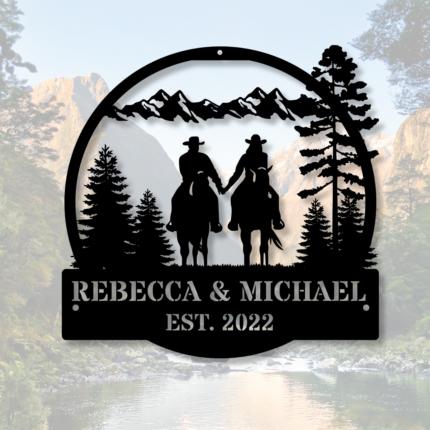 Personalized Couple Horse Riding Metal Sign, Anniversary Gifts, Horse Lover Gifts, Wedding Gift for Couple, Established Sign, Equestrian Wall Art